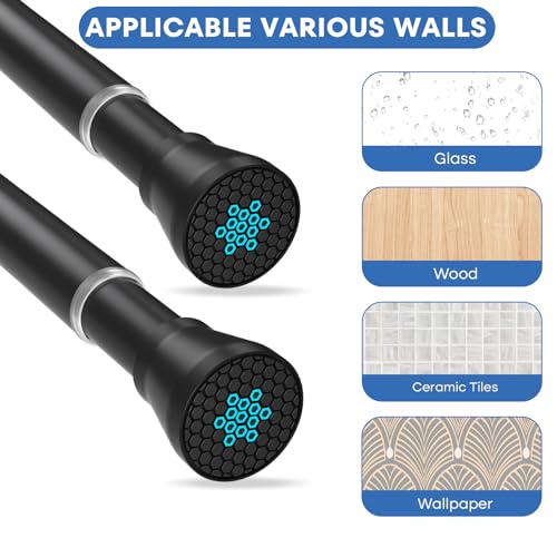 Image of Shower Curtain Rod 2 Pack Adjustable Curtain Rods 30-64 Inch Black Shower Curtain Rods no Drilling Expandable Tension Spring Rod for Bathroom Closet Doorway Door