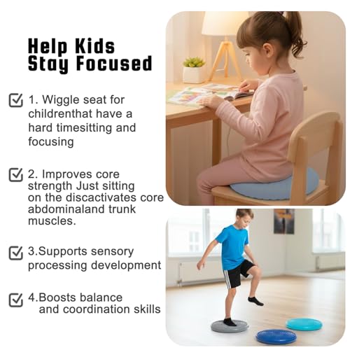 Image of Wobble Cushion Core Balance Disc, Wiggle Seat for Sensory Kids to Stay Focused, Non-slip Balance Pads with Inflation Pump for Physical Therapy & Core Strength