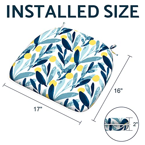 Twlear Indoor/Outdoor Chair Cushions 16X17 Inch, Patio Chair Pads With Ties, All Weather Seat Cushions For Patio Funiture Home Garden Chair Use, Set Of 4, Leaves Multi #TOP1