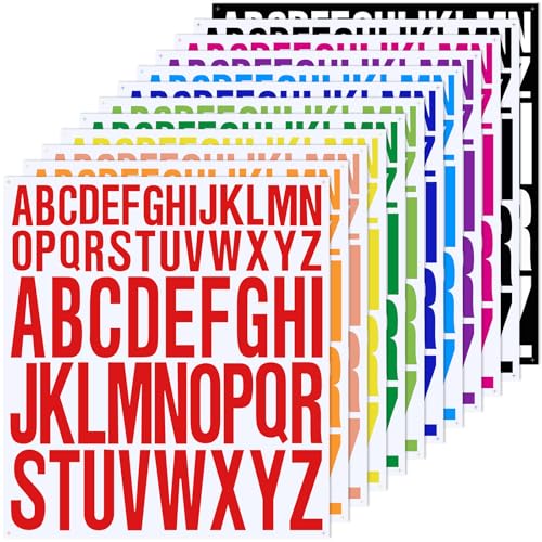 12 Pcs Letter Stickers, 24 Set Self Adhesive Alphabet Stickers, 1 Inch 2 Inch Waterproof Vinyl Letters for Water Bottles Bulletin Board Classroom Decorations (12 Colors)
