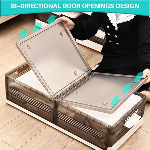 Amazon Brand – Umi 1 Pc Stackable Under Bed Storage Containers Organizer with Wheels Rolling Under Bed Storage Box Folding Plastic Storage Box Lid Clothes Shoe Blankets Toys Bedding Books - 83x40x17cm 7 51w36PIVRPL