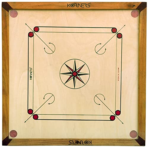 Image of KORNERS Carrom Board with Striker, Coins and Powder, Multicolor (Natural 32 Inches with Stand K1)