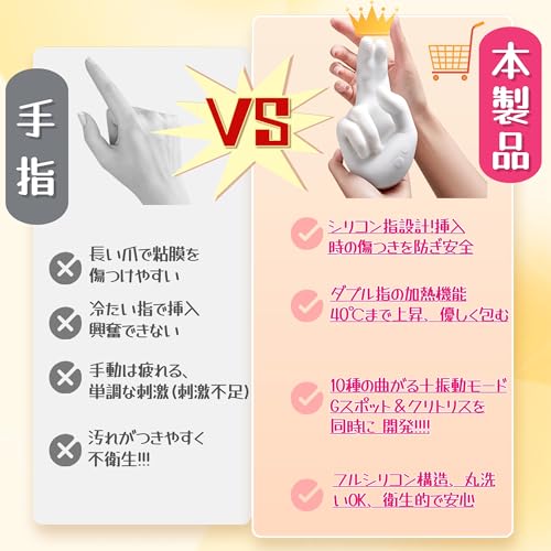 バイブ 女性用 中イキ 強力内外W攻撃 Gスポット クリトリス 潮吹き 大人のおもちゃ【10種高速連打曲がる動き×10種激振×45°リアルな指技×42℃加熱×G点開発&クリ責め×3D立体テクスチャ】パワフル 指型 あだるとグッズ 柔らかいシリコン 外イキ ローター USB充電 生活防水 静音 電マ 電動バイフレーター アダルトグッズ - 画像5