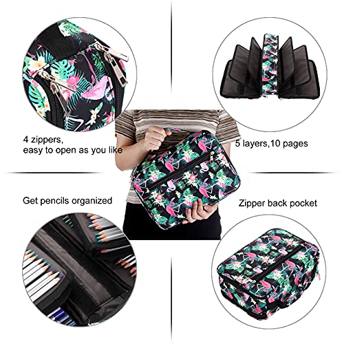 Btsky Colored Pencil Case 300 Slots Pen Pencil Bag Organizer High Capacity Pens Holder With Double Zippers Multilayer Holder For Crayola Colored Pencils Watercolor Pens & Gel Pens Black Flamigo #TOP3