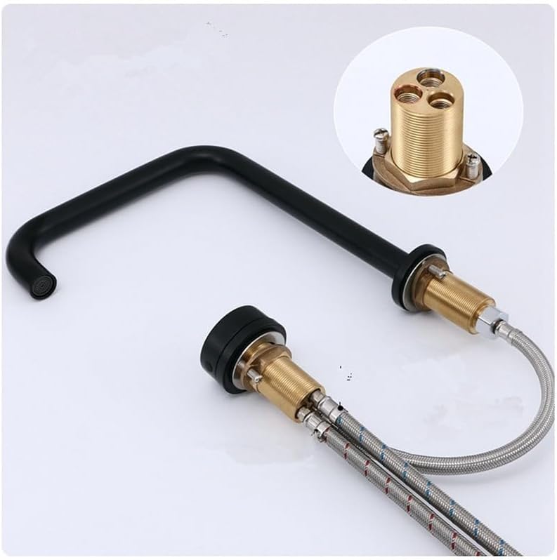 Black Basin Faucet Bathroom Widespread Brushed Gold Sink tap 360 Rotating Chrome Tap(Style 2 Black)