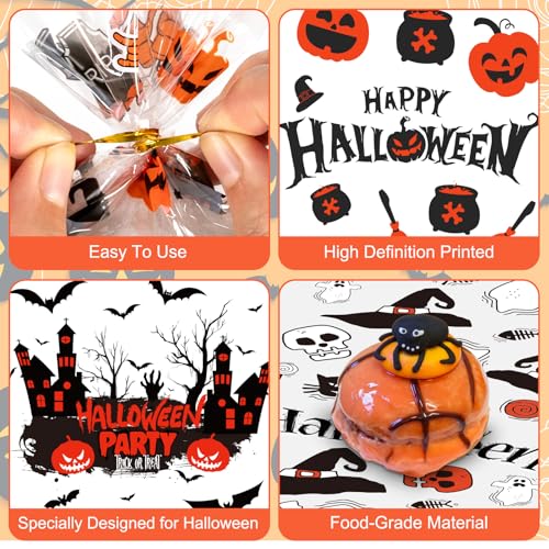 100 Pcs Halloween Treat Bags Happy Halloweens Goodie Bag Plastic Halloween Pumpkin Celloph - image 5