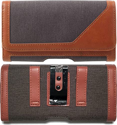 TDG® Dual Tone Faux Leather Pouch Holster Belt Clip Case with Belt Loop & Magnetic Flap Compatible for Apple iPhone Smartphones & Other Mobiles (Display 5.5 to 6.7 inches) (Brown, 5.5)