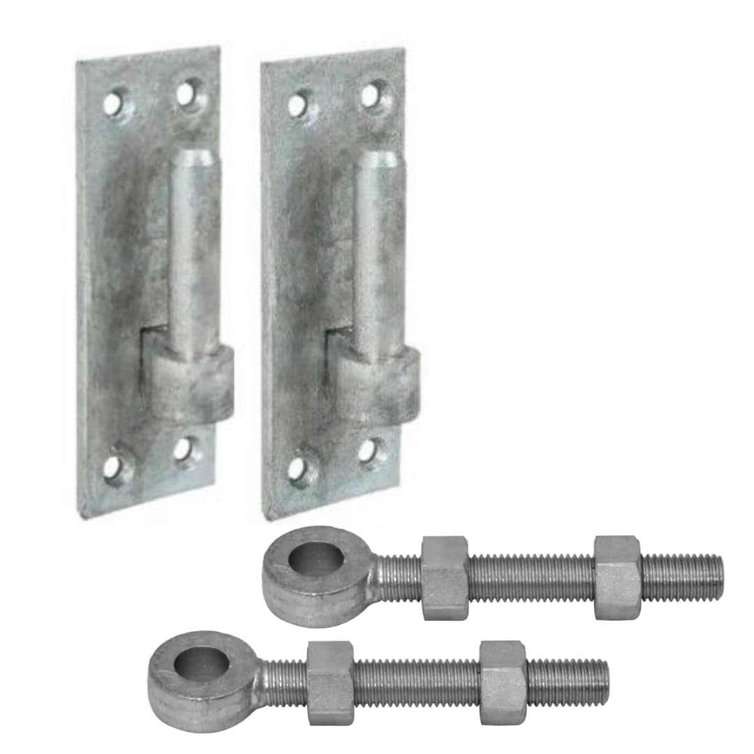 Gate Hinge Pin Bracket 12mm/16mm + Adjustable Eye Bolts 100/150mm Galvanised Pair for Hook & Bands Hinges (12mm PIN + 150mm Eye) โ image 1