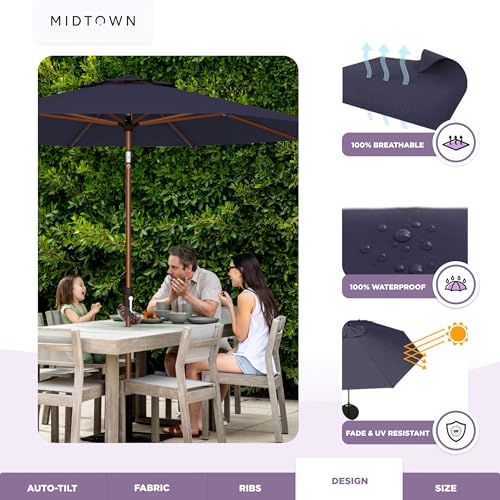 Image of Midtown Umbrellas Wooden 2-8 Ft Patio Umbrella, Canvas Navy Canopy