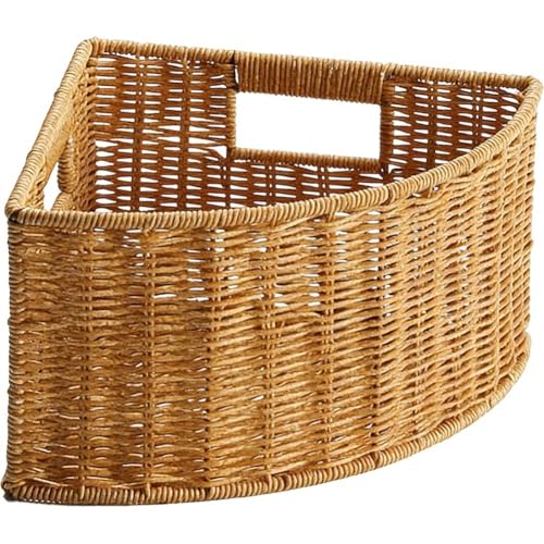 Cesta esquinera triangular de ratán sintético rústica para almacenamiento en baño y cocina 2