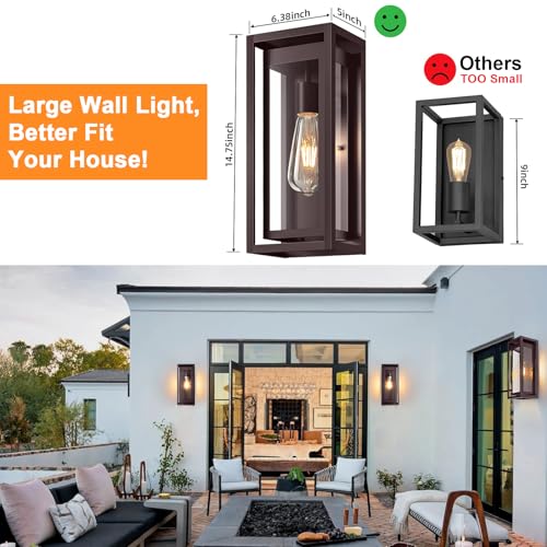 Image of 15 inch Outdoor Wall Lights, 2 Pack Bronze Exterior Lighting Fixtures | Large Size, Anti-Rust, Waterproof, Tempered Glass, Easy Installation, Modern & Classic Outdoor Sconces for House Porch Garage