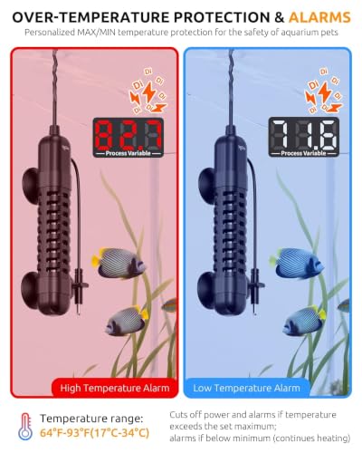 Image of SEAOURA Small Aquarium Heater, 50W Fish Tank Heater 5-10 Gallon, Temp Probe | Adjustable Max & Min Temp Protection, 5.7 IN Submersible Heater with Auto Power-Off Intelligent Controller Fresh /Saltwater
