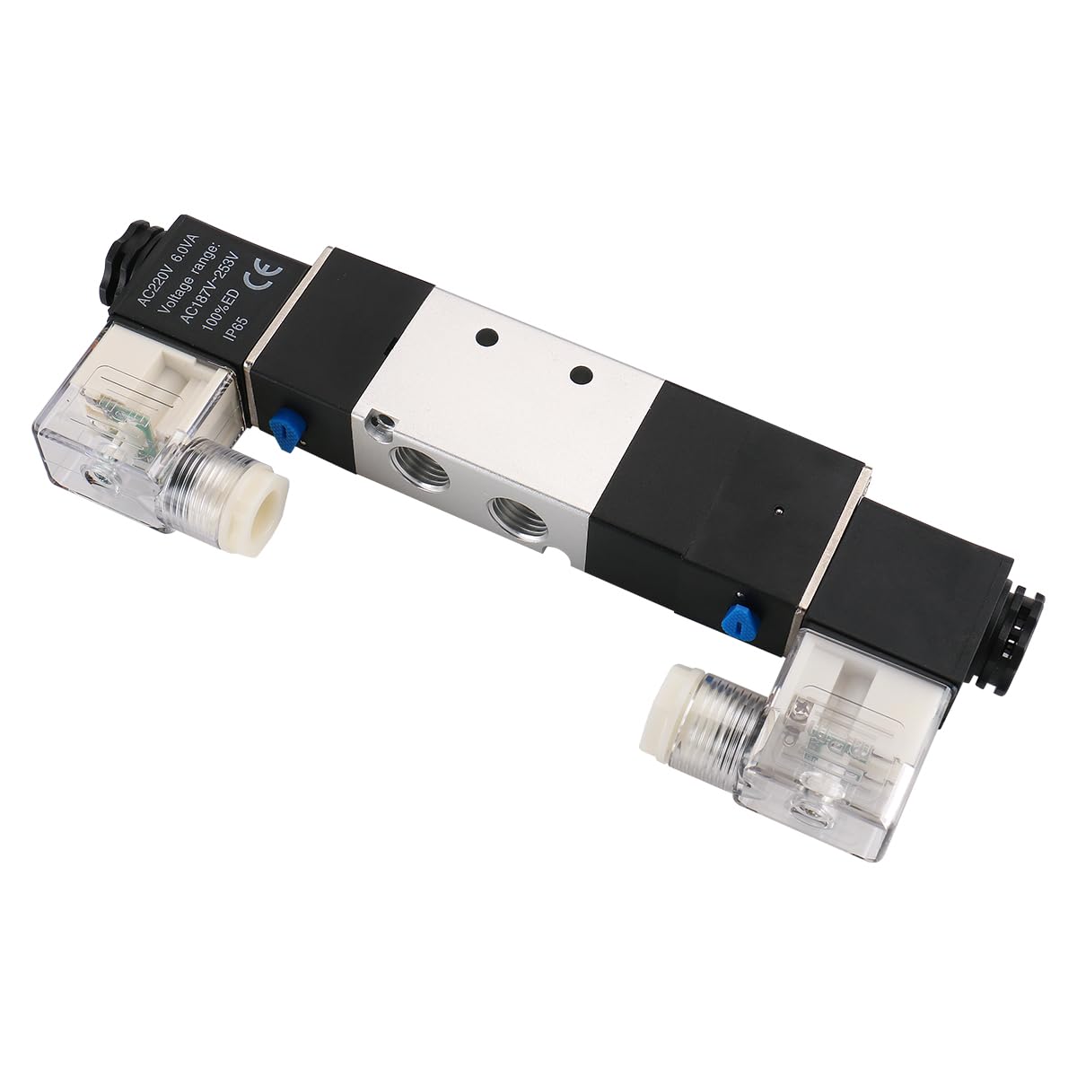 BAOMAIN Colector de 6 Estaciones con Electroválvulas Neumáticas 24V DC, Válvula de Aire 5/3 Vías 1/4" PT 4V230C-08, Kit Completo con Base y Silenciadores para Automatización Industrial