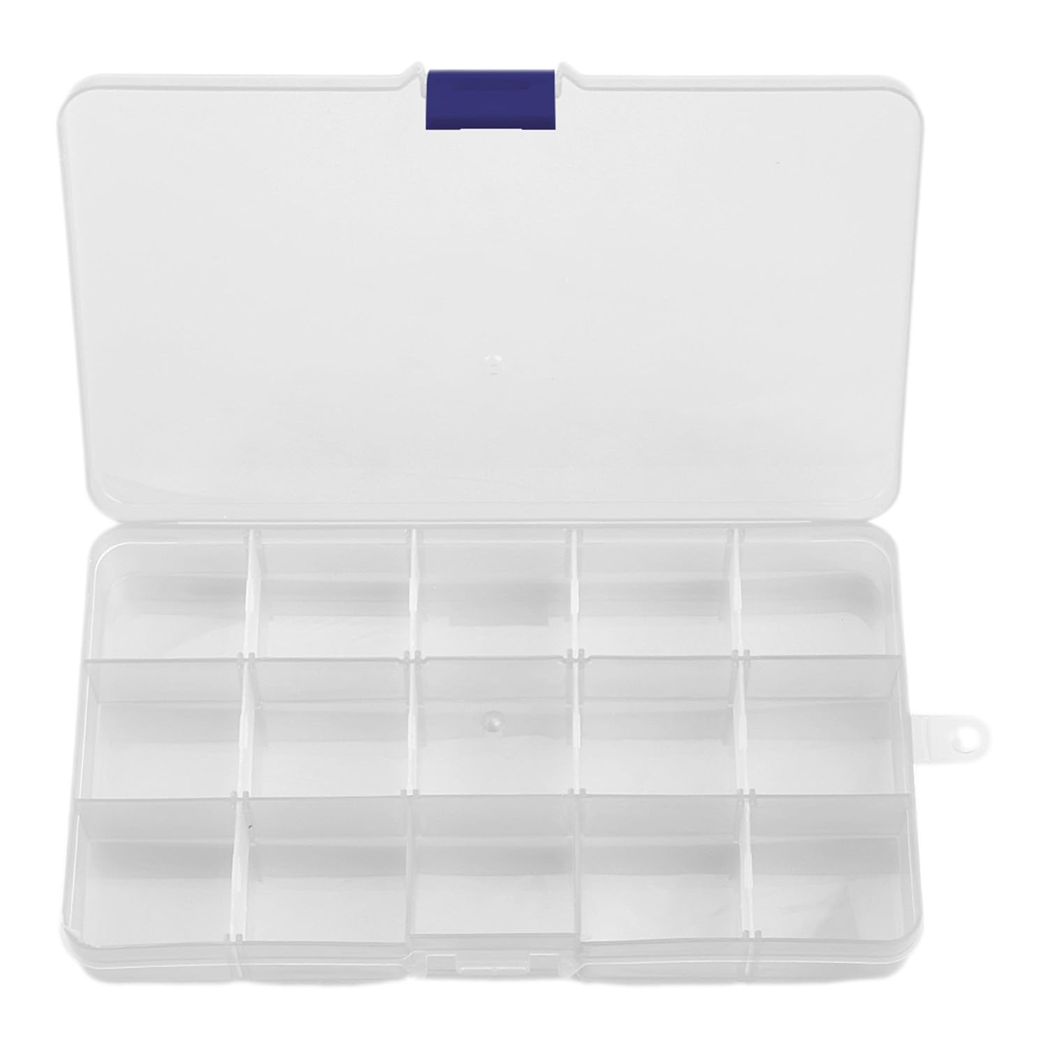 Gaomumu 15-Grid Blue Buckle Plastic Storage Box, Small Clear Containers, Removable Dividers Dustproof Organiser – for Screws, Beads, Jewelry & Small Components Organization