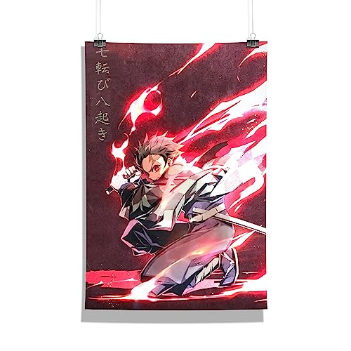 Image of MCSID RAZZ - Demon Slayer - Tanjiro The Fire Breather Design A4 Size Poster (With Frame) - Best Gift For Demon Slayer Fans /Best Artifacts To Your Home & Decor /For Anime Fandom