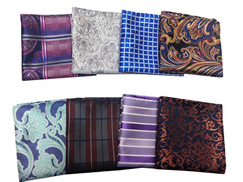 MENDENG Men's 8 Pack Mixed Paisley Floral Pocket Square Wedding Handkerchief