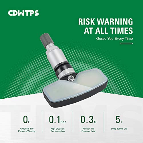CDWTPS Tire Pressure Sensor, (315MHz + 433MHz) Dual Frequency Programmable TPMS Sensor,100% Clone-able -OE Level Tire Pressure Monitoring System Sensor for All car(Metal Valves,Pack of 4 TPMS)