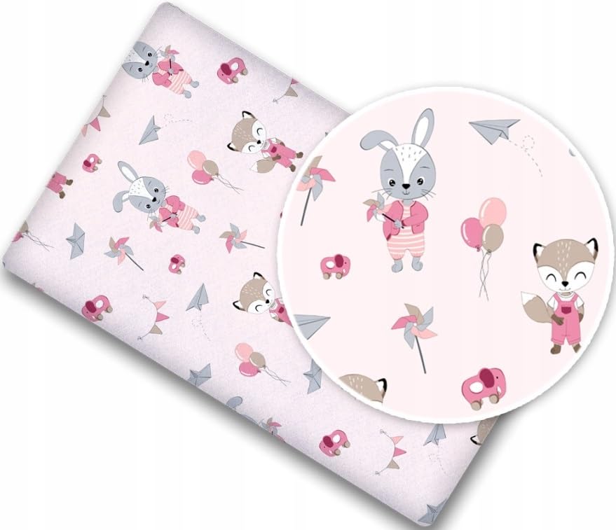BABYMAM Baby Fitted Cot Bed Sheet Printed 100% Cotton Mattress 140x70cm Fox and Rabbit