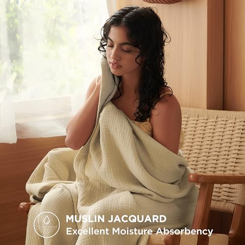 Bedsure 100% Cotton Muslin Throw Blanket Large 50x70 Inches - 4-Layer Breathable and Lightweight Thin Soft Summer Gauze Muslin Blankets for Adults, Grey, Boho Cotton Throw for Couch