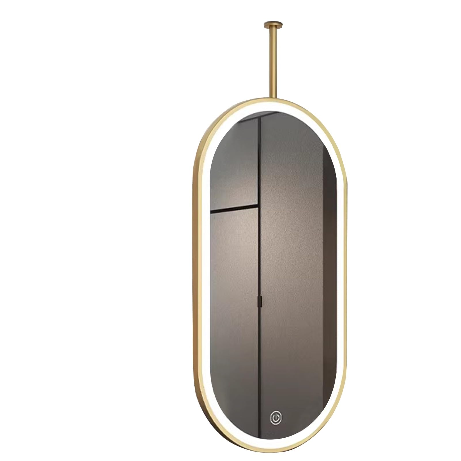FGXHHS LED Lighted Oval Mirror - 3 Colors Dimmable Light Ceiling Mounted Gold Metal Rod Suspended Corridor (40cmx70cm)