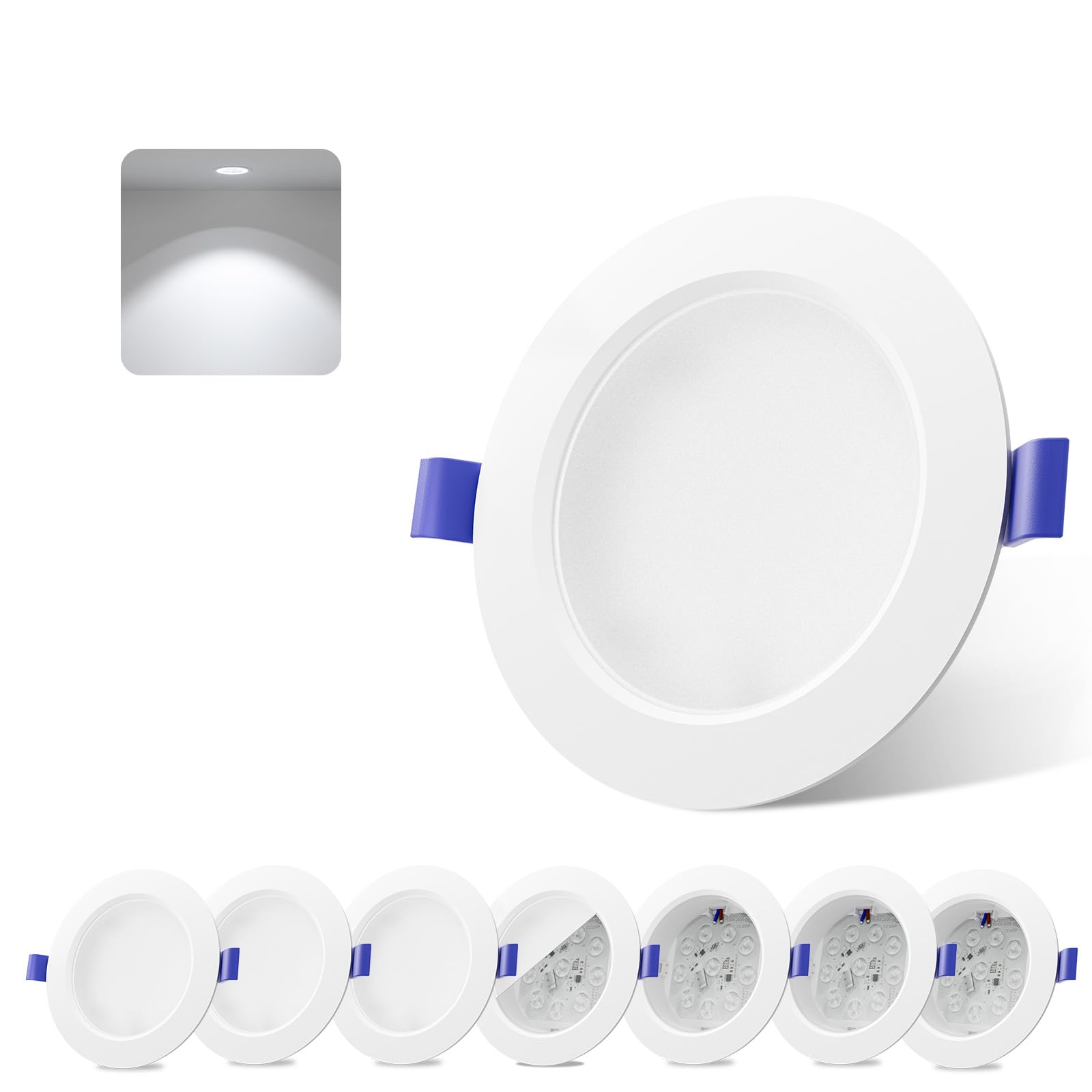 novapollo 9W LED Recessed Ceiling Lights 8 Pack - 720 LM Ceiling Spotlights, 6500K Cool White Light, Cut Φ120 mm, Ultra Slim Easy Install LED Downlights Ceiling for Office Living Room UK CA Certified