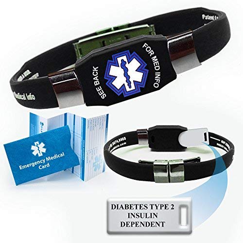 "Diabetes Type 2 Insulin Dependent" Elite Medical Alert ID Bracelet for Men and Women