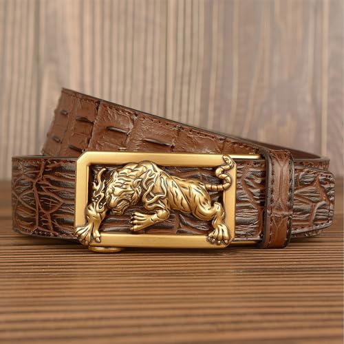 Men's Ratchet Belts Leather, Crocodile Pattern Cowboy Western Belt for Men with Tiger Square Alloy Buckle2