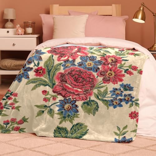 Jeté de canapé couverture fleur bleue rouge pour soirées cocooning - 8