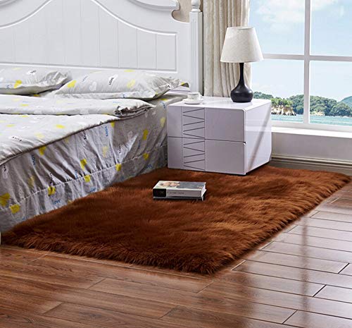 CNFQ - Alfombra sintética, diseño suave de imitación de lana de oveja, café, 60 x 120 cm Cover
