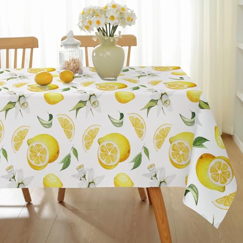 SASTYBALE Lemon Tablecloth Rectangle, Spill-Proof Summer Table Cloth Wrinkle Resistant Table Cover for Kitchen Dining Outdoor Holiday Party Decorations, 52 x 70 Inch
