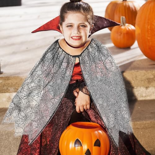 Halloween Spinnenkostüm für Kinder,Jungen Schwarzer Spinnennetz Tüll Verkleidung Kostüm,Hexe Spinne Umhang Kostuem,Spider Poncho Spinnenumhang Costume,für Karneval Kinderkostüm Spinnen Cape (88CM)