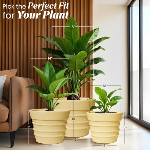 Image of YUCCABE ITALIA FOXB BR 18, 14, 12 INCH Beige Pots for Plants Highly Durable Lightweight Indoor Outdoor Flower Pot Gamla for Living Room, Balcony, Garden