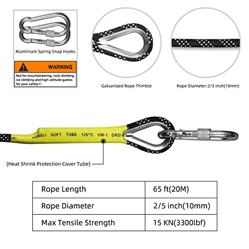 VOXLOVA Rock Climbing Rope, Outdoor Static Climbing Rope, 10mm High Strength Safety Rope, Hiking Tree Climbing Fire Escape Rappelling Rope, Fire Rescue Rope 20M(65ft) - Thumbnail 4