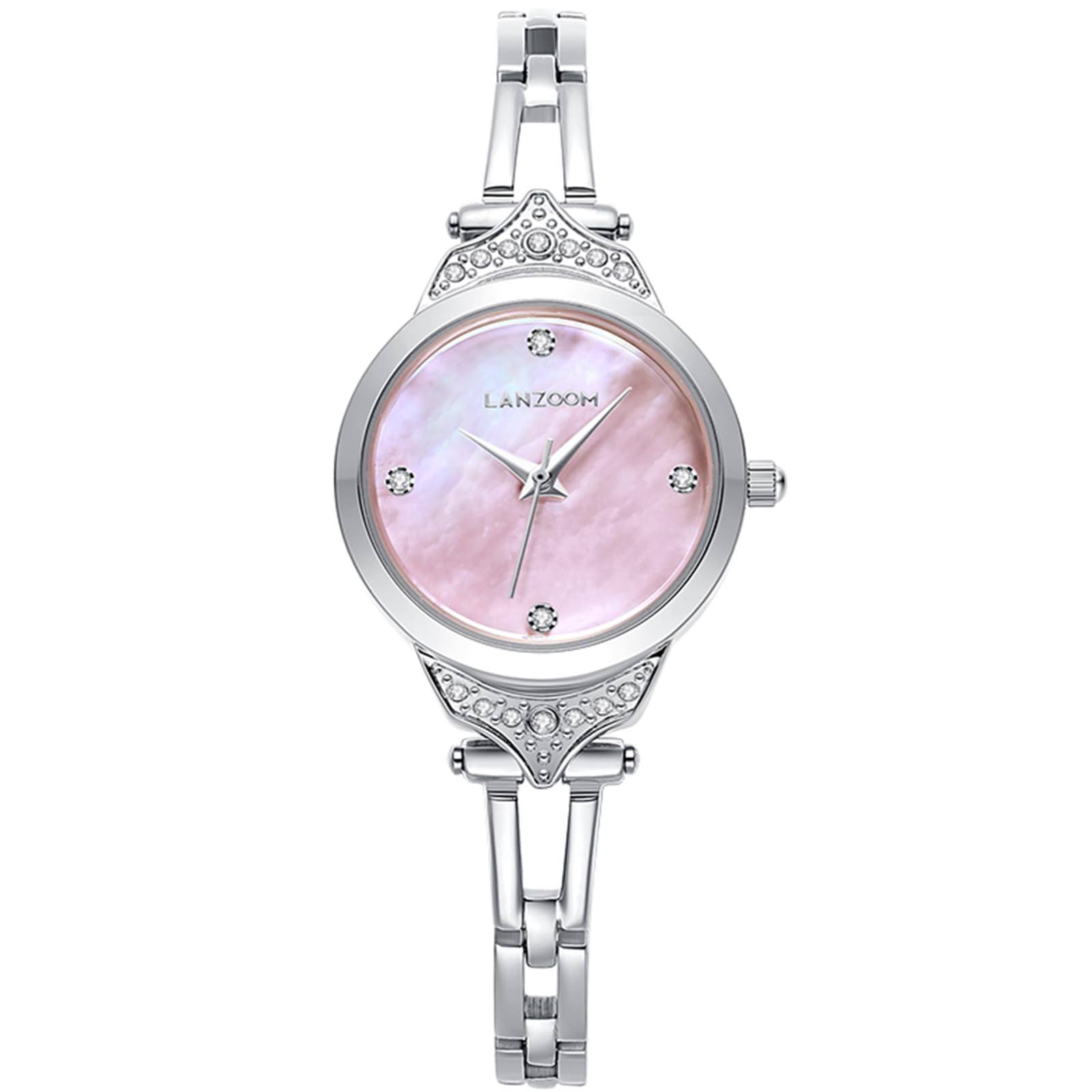 LANZOOM Damen-Armbanduhr, silberfarbenes Perlmutt-Zifferblatt mit Diamant-Akzenten, Meerjungfrauenschwanz-Design, 23 mm Gehäuse, minimalistisch, elegant, Geschenk für Sie