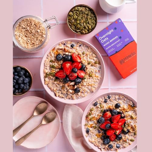 Image of MiHeSo Overnight Rolled Oats Mixed Berries 420 G | Healthy Oatmeal Breakfast Within 15 g High Protein, Calcium & Fibre | Diet Food For Weight Loss For Women & Men | No Refined Sugar | Gluten Free