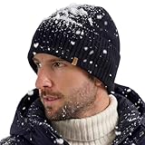 TOP-EX 100% Merino Wool Beanie Hat for Men & Women, Polartec® Thermal Fleece Lined Winter Hat, Warm Wool Beanie for Cold Weather, Running & Golf Black M/L
