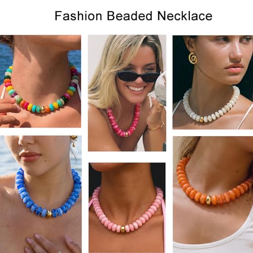 HolidayQbee Beaded Necklace for Women Chunky Beaded Necklace Boho Oval Big Bead Statement White Bead Choker Necklaces Fashion Trendy Summer Beach Jewelry Gifts by HolidayQbee - Used condition - Image 3