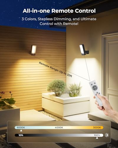 Außenlampe mit Bewegungsmelder, 10000mAh Akku Aussenlampe mit Bewegungsmelder, Fernbedienung, 3 Modi, 3 Lichtfarben, IP65 Wasserdichte Außenleuchte für Veranda, Garage, Terrasse, Hof, Haustüren