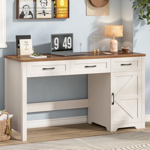 Halitaa Farmhouse 59" Executive Desk,Computer Desk with 3 Drawers and
