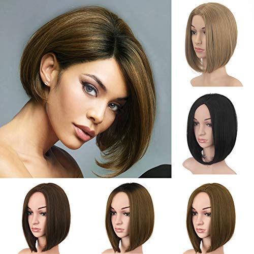 BARSDAR Wigs 12 Inches Bob Wigs Ombre Blonde Brown Short Synthetic Hair Side Part Straight Bob Wigs for Black Women
