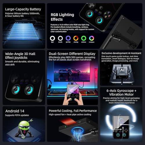 Image of Anbernic RG477V Retro Handheld Game Console , 4.7 Inch Touch Screen Android 14 System Support WiFi 6E Bluetooth 5.3 Dimensity 8300 Processor 8+128GB(Black)
