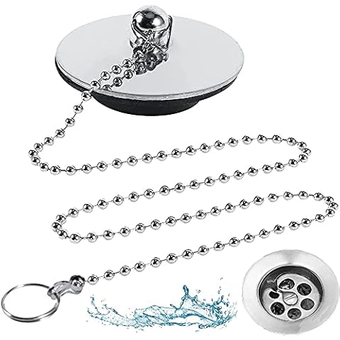 Universal Bath Plug 42mm, Plated Metal Bath Basin Shower Plug Stopper, Chrome Bathtub Sink Stopper, Rubber Sink Plug Drain Cover, 45cm Metal Ball Chain, for Bathtub Sink Bathroom Kitchen Cover