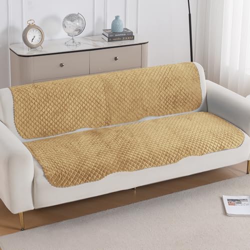 Image of HOKIPO Quilted Sofa Cover for 3 Seater for Seat & Back, 'Quilt Classic' Yellow (IN-927-YLW*2)