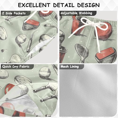 Pigsaly Boys' Swim Board Shorts Vintage Equipment Golf Ball Boy's Swim Trunks Kids Swimwear XS Multicolor3