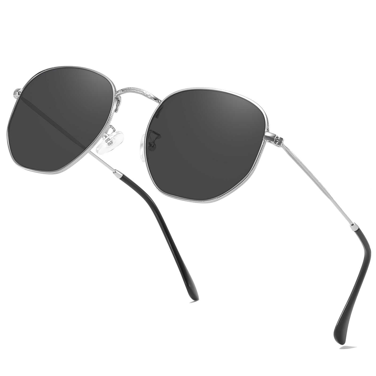 aisswzber Metal Hexagonal Polarized Sunglasses Small Frame Unisex Shades for Women Men UV Protection Lightweight Glasses
