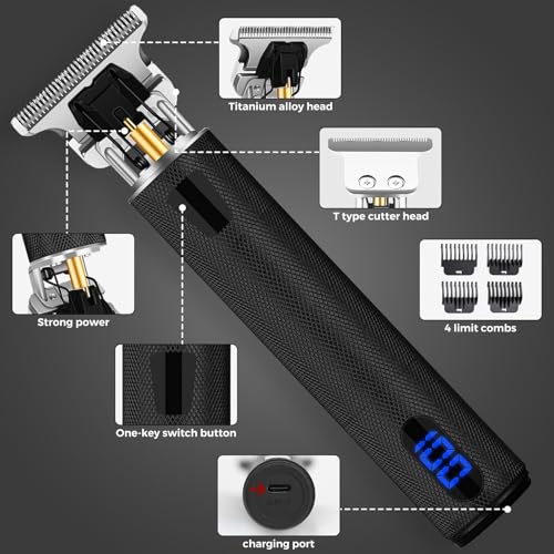 Image of Professional Hair Trimmer for Men, Beard Trimmer Hair Clippers for Men, Cordless Rechargeable Hair Trimmer Metal Body Cutting Grooming Kit,Beard Shaver Barbershop (Black with LCD)