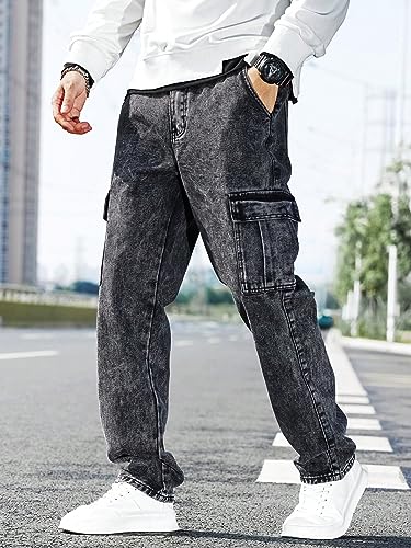 WDIRARA Men's Slim Fit Cargo Jeans Straight Leg Streetwear Denim Work Pants with Flap Pockets3