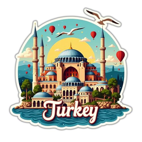 Image of Naxon Turkey Souvenir Wooden Fridge Magnet - 3x3 Inch Travel Collectible Refrigerator Magnet | Hagia Sophia, Cappadocia & Istanbul Skyline Design | Home Kitchen Decor & Gift | Pack of 1