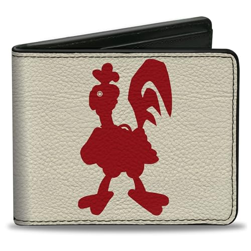 Robot Chicken Wallet, Bifold, Robot Chicken Silhouette Chicken and Title Logo Ivory Red, Vegan Leather