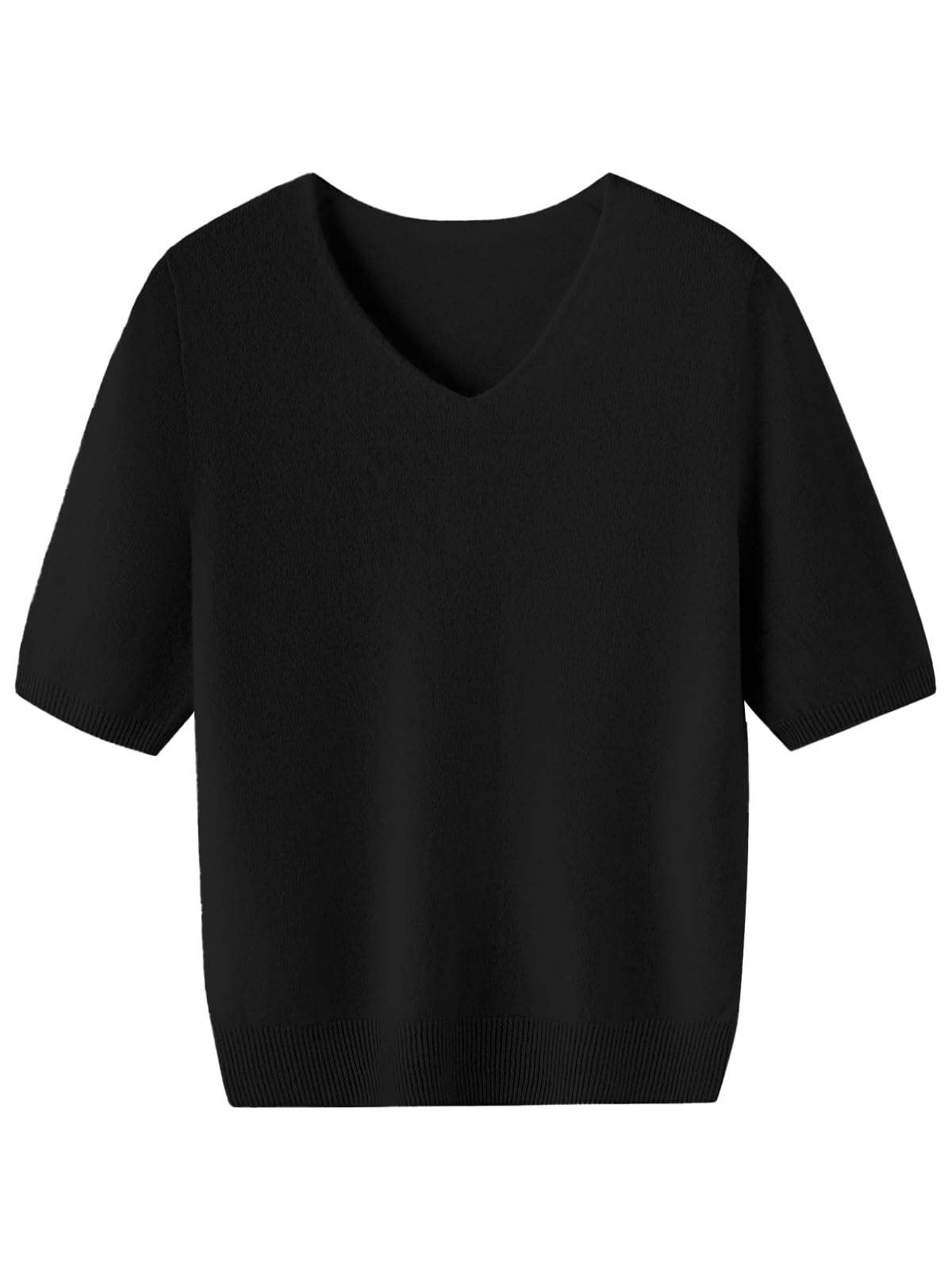 Joe Wenko Womens V-Neck Wool Blend Tops Soft Short Sleeve Pullover Sweater